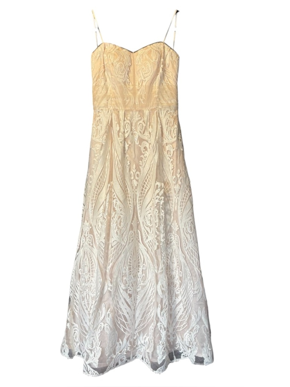 Women's Lace Bridal Gown White Lace Sequin over Nude Lining Strapless A line 12